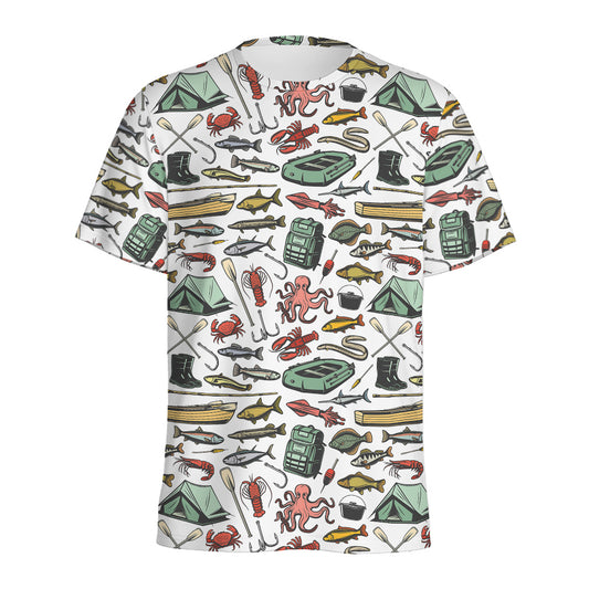 Fishing Equipment Pattern Print Men's Sports T-Shirt