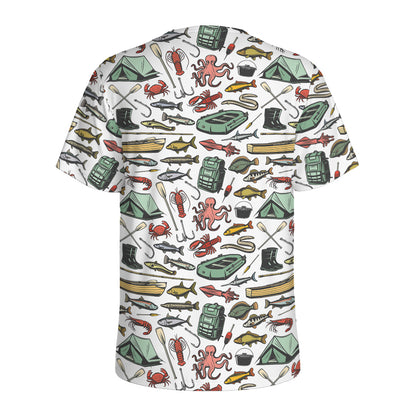 Fishing Equipment Pattern Print Men's Sports T-Shirt