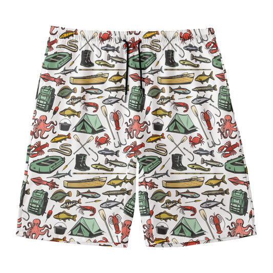 Fishing Equipment Pattern Print Men's Swim Trunks