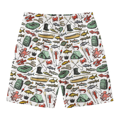 Fishing Equipment Pattern Print Men's Swim Trunks