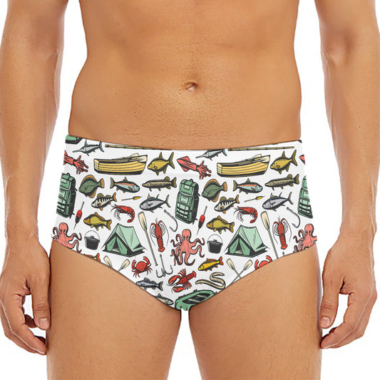 Fishing Equipment Pattern Print Men's Triangle Swim Briefs