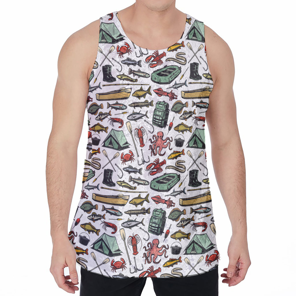 Fishing Equipment Pattern Print Men's Velvet Tank Top