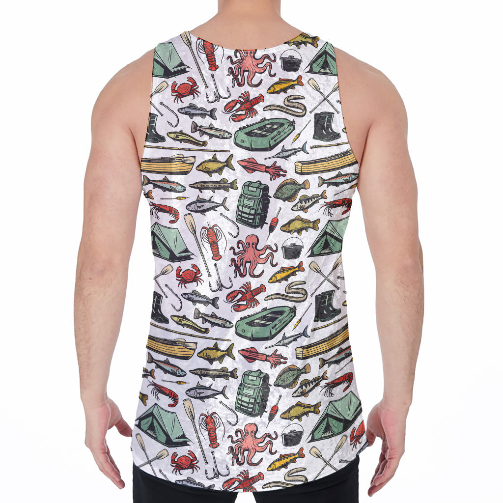 Fishing Equipment Pattern Print Men's Velvet Tank Top