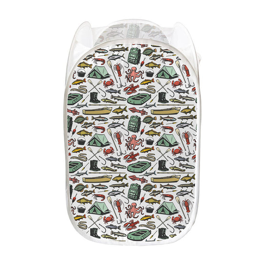 Fishing Equipment Pattern Print Mesh Laundry Hamper
