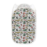 Fishing Equipment Pattern Print Mesh Laundry Hamper