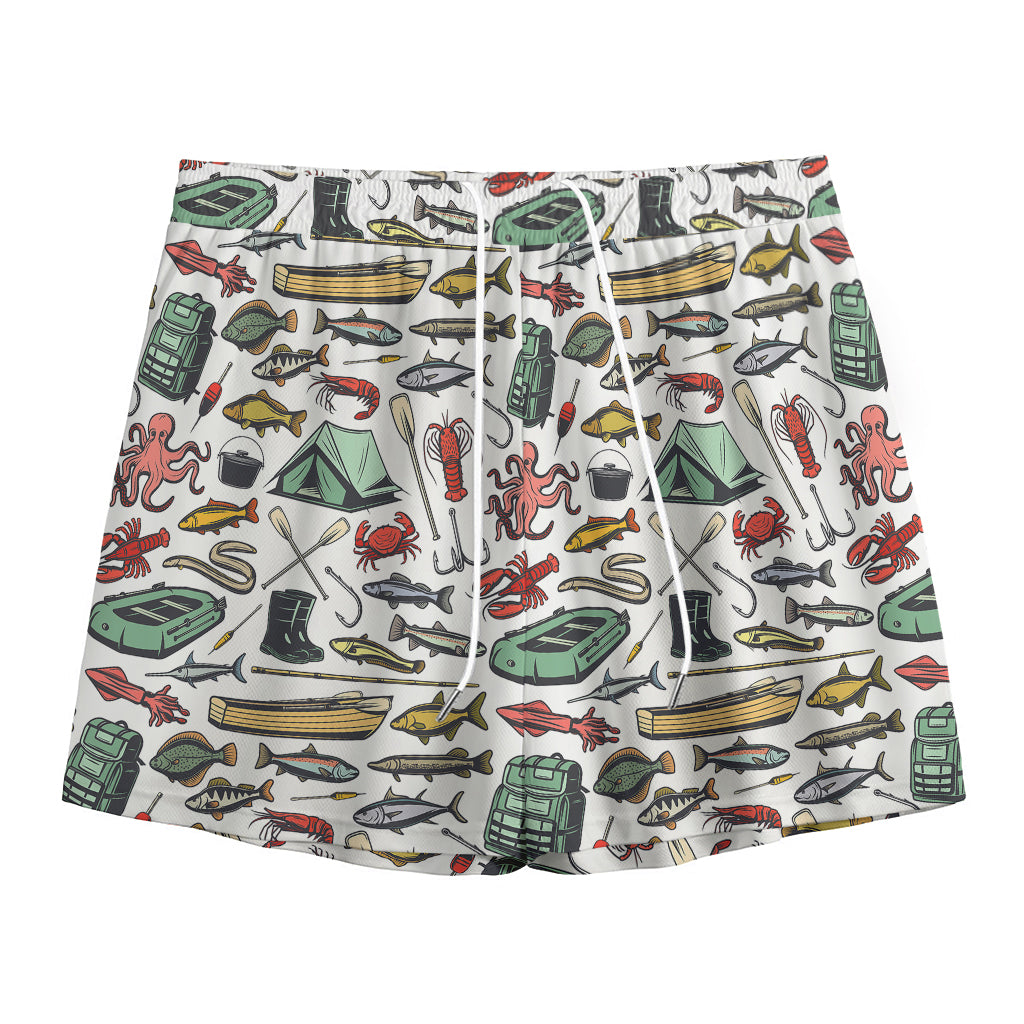 Fishing Equipment Pattern Print Mesh Shorts