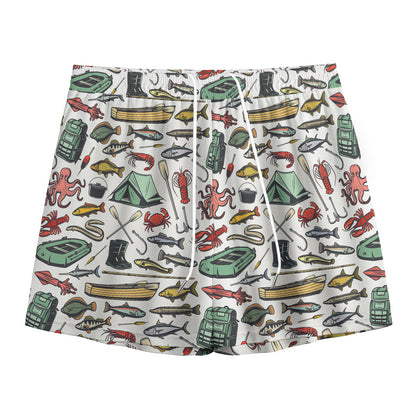 Fishing Equipment Pattern Print Mesh Shorts