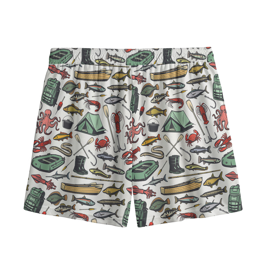Fishing Equipment Pattern Print Mesh Shorts