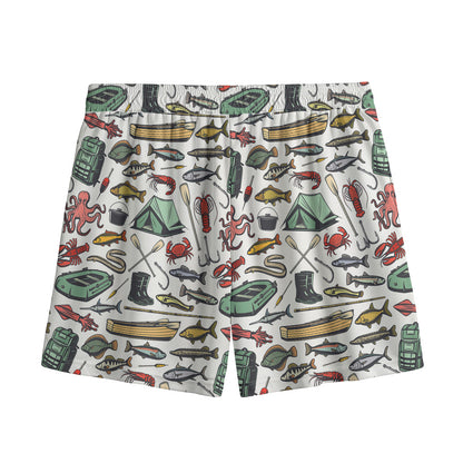 Fishing Equipment Pattern Print Mesh Shorts