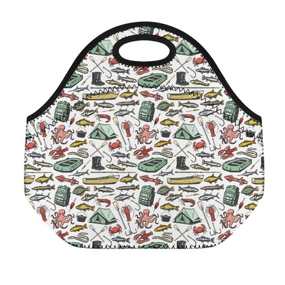 Fishing Equipment Pattern Print Neoprene Lunch Bag