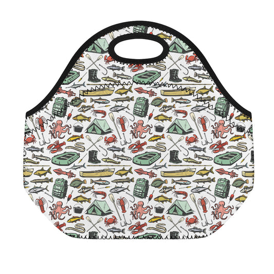 Fishing Equipment Pattern Print Neoprene Lunch Bag