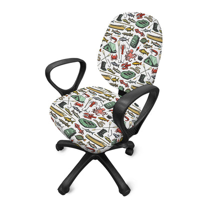 Fishing Equipment Pattern Print Office Chair Cover