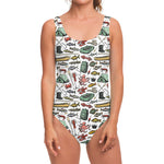 Fishing Equipment Pattern Print One Piece Swimsuit