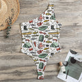 Fishing Equipment Pattern Print One Shoulder Bodysuit