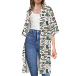 Fishing Equipment Pattern Print Open Front Beach Cover Up