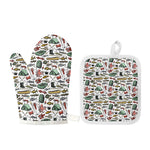 Fishing Equipment Pattern Print Oven Mitt And Pot Holder Set