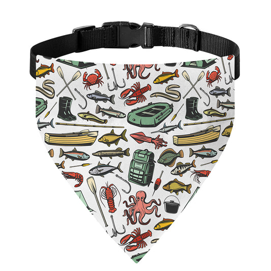Fishing Equipment Pattern Print Over The Collar Dog Bandana