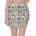 Fishing Equipment Pattern Print Pencil Mini Skirt