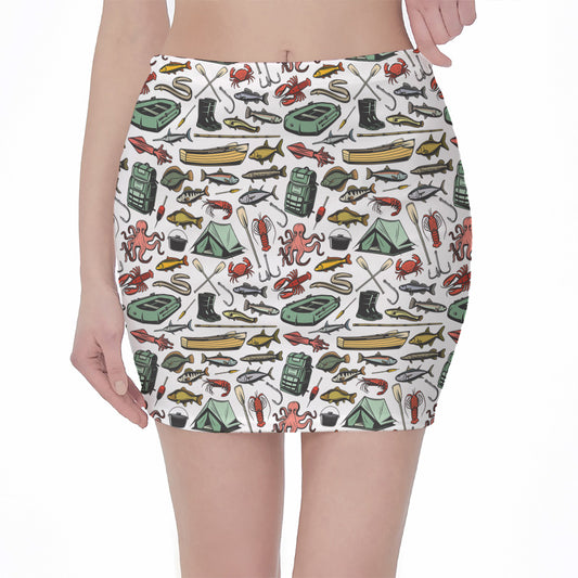 Fishing Equipment Pattern Print Pencil Mini Skirt
