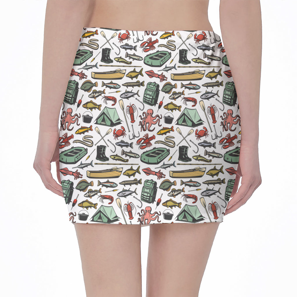Fishing Equipment Pattern Print Pencil Mini Skirt