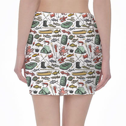 Fishing Equipment Pattern Print Pencil Mini Skirt