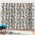 Fishing Equipment Pattern Print Pencil Pleat Curtains