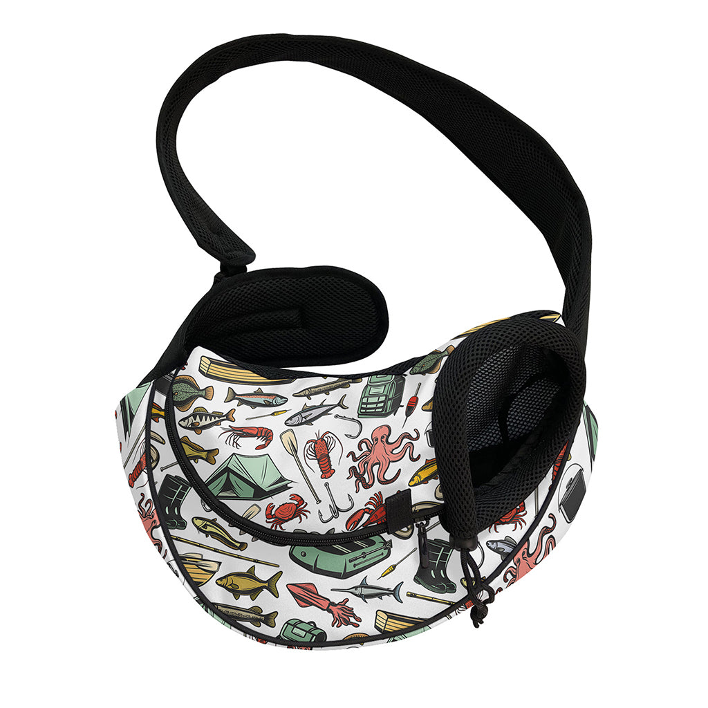Fishing Equipment Pattern Print Pet Sling Carrier