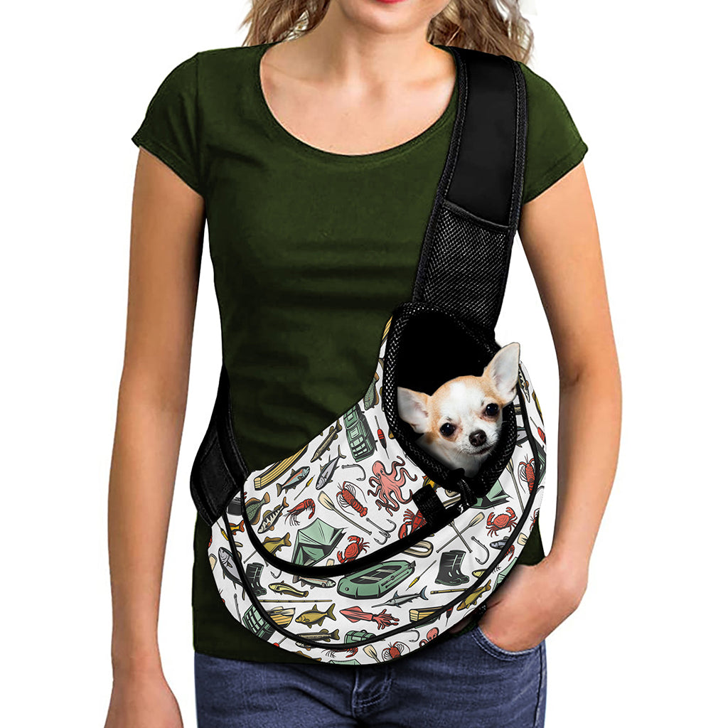 Fishing Equipment Pattern Print Pet Sling Carrier