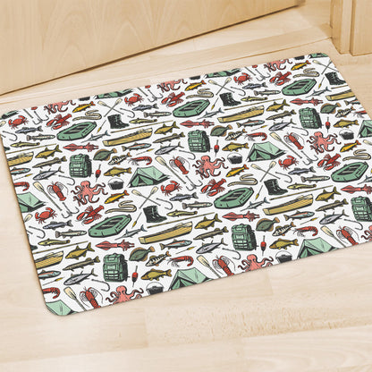 Fishing Equipment Pattern Print Polyester Doormat
