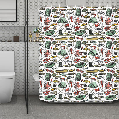 Fishing Equipment Pattern Print Polyester Shower Curtain