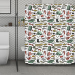 Fishing Equipment Pattern Print Polyester Shower Curtain