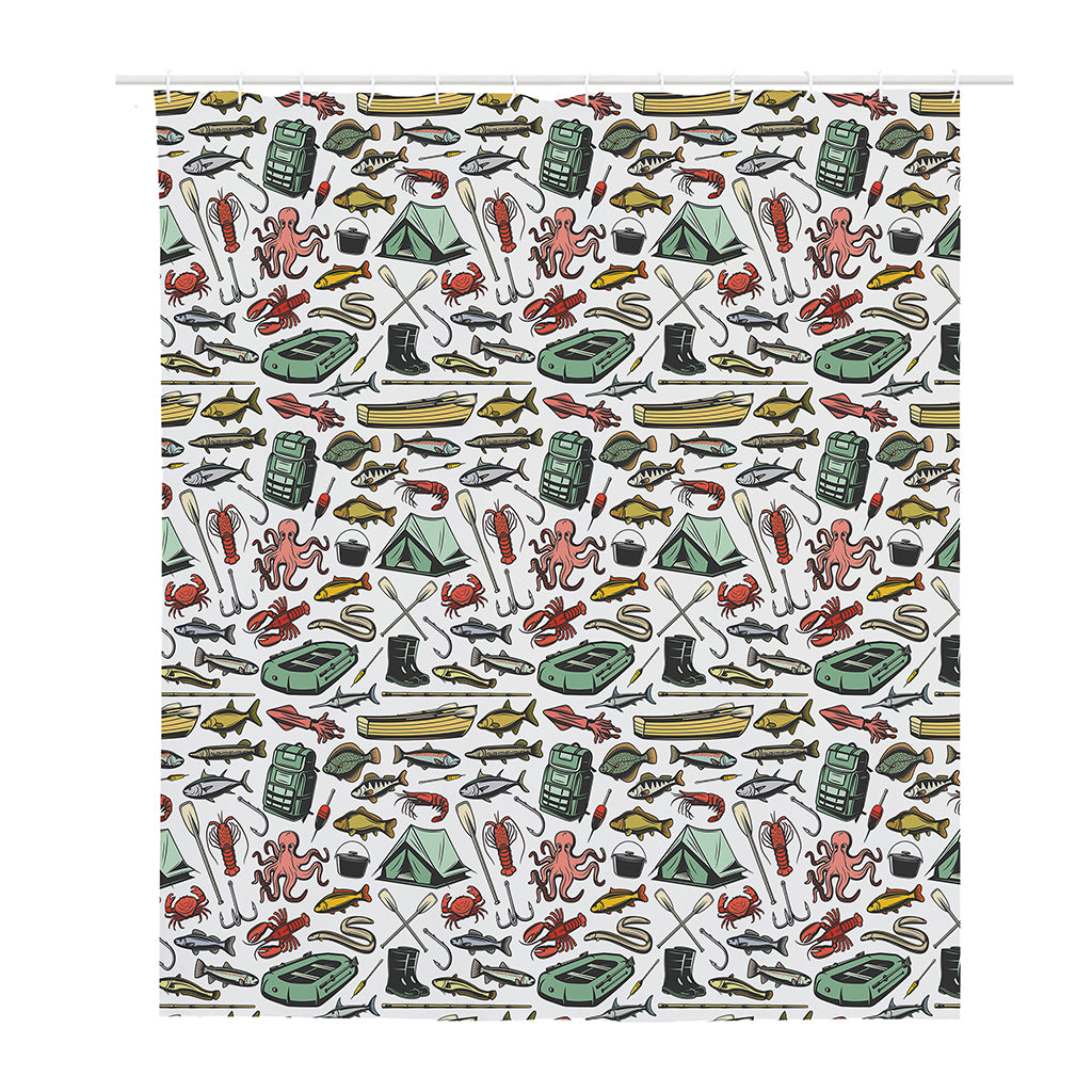 Fishing Equipment Pattern Print Polyester Shower Curtain