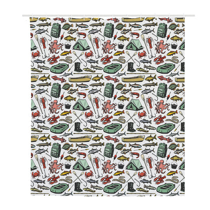 Fishing Equipment Pattern Print Polyester Shower Curtain