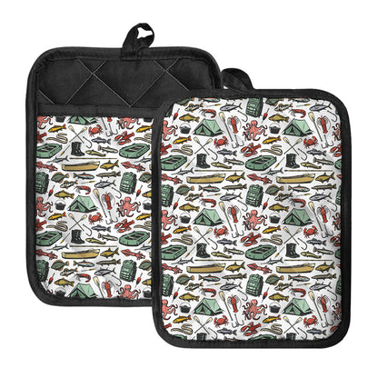 Fishing Equipment Pattern Print Pot Holders With Pocket