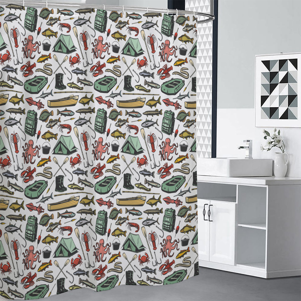 Fishing Equipment Pattern Print Premium Shower Curtain