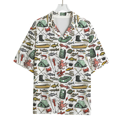 Fishing Equipment Pattern Print Rayon Hawaiian Shirt
