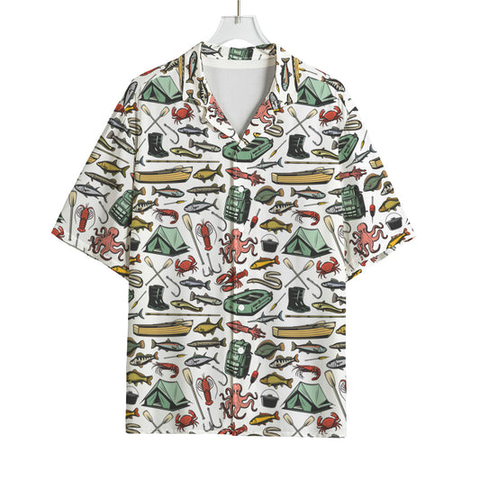 Fishing Equipment Pattern Print Rayon Hawaiian Shirt