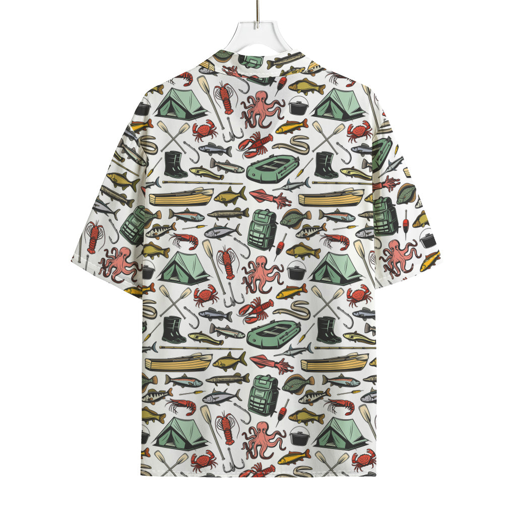 Fishing Equipment Pattern Print Rayon Hawaiian Shirt