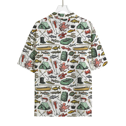 Fishing Equipment Pattern Print Rayon Hawaiian Shirt