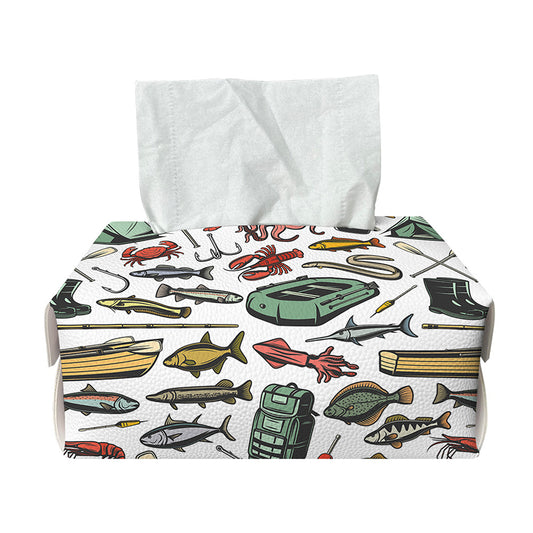 Fishing Equipment Pattern Print Rectangle Tissue Box Cover