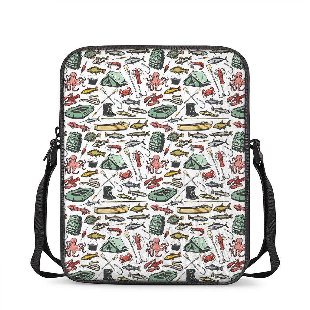 Fishing Equipment Pattern Print Rectangular Crossbody Bag