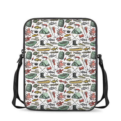 Fishing Equipment Pattern Print Rectangular Crossbody Bag