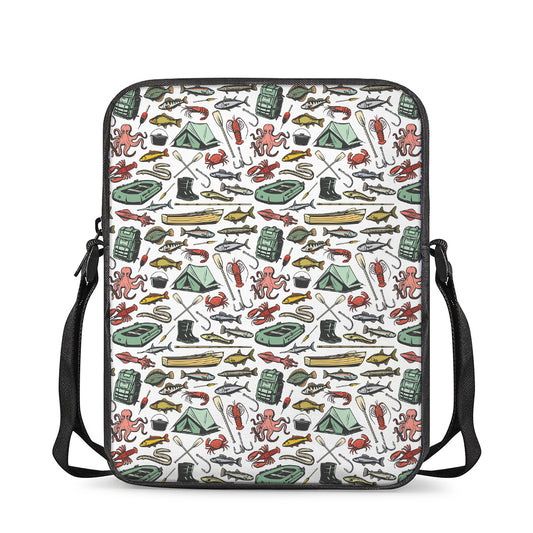 Fishing Equipment Pattern Print Rectangular Crossbody Bag