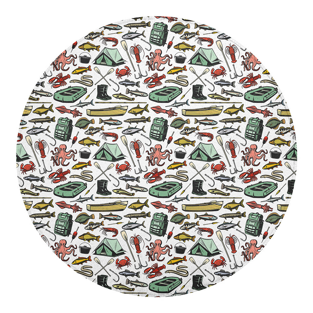 Fishing Equipment Pattern Print Round Blanket