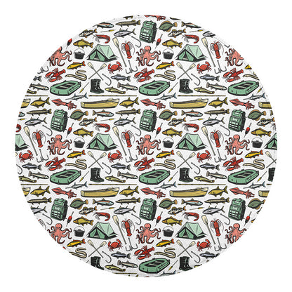 Fishing Equipment Pattern Print Round Blanket