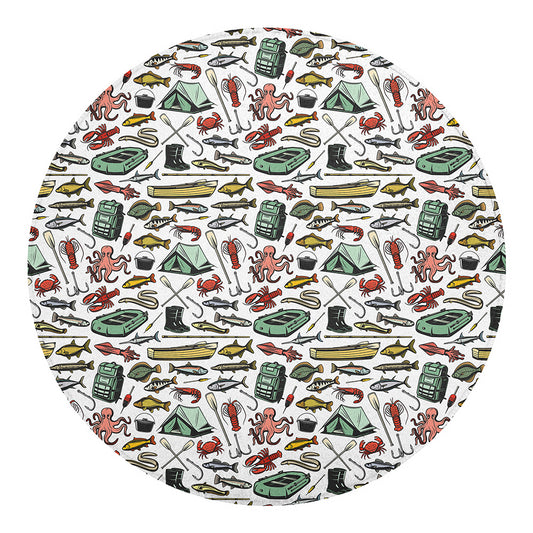 Fishing Equipment Pattern Print Round Blanket