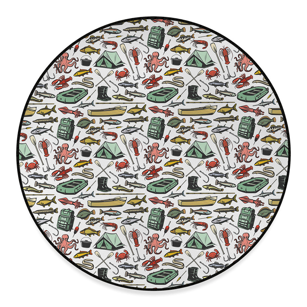 Fishing Equipment Pattern Print Round Floor Mat