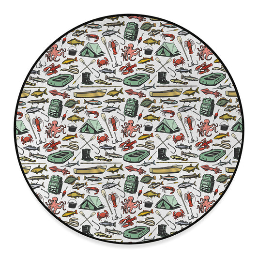 Fishing Equipment Pattern Print Round Floor Mat