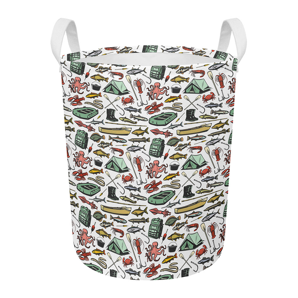 Fishing Equipment Pattern Print Round Laundry Basket