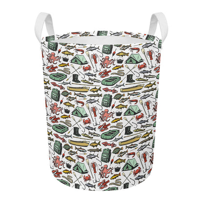 Fishing Equipment Pattern Print Round Laundry Basket